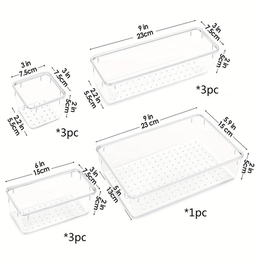 10 ta Premium Shaffof Plastik Tortib Olish Tashkilotchilari - 4 xil o'lchamni o'z ichiga oladi - Makiyaj, Ofis jihozlari, Hammom zaruriyatlari va Oshxona asboblarini tartibga solish uchun mukammal - Zamonaviy va amaliy saqlash yechimi