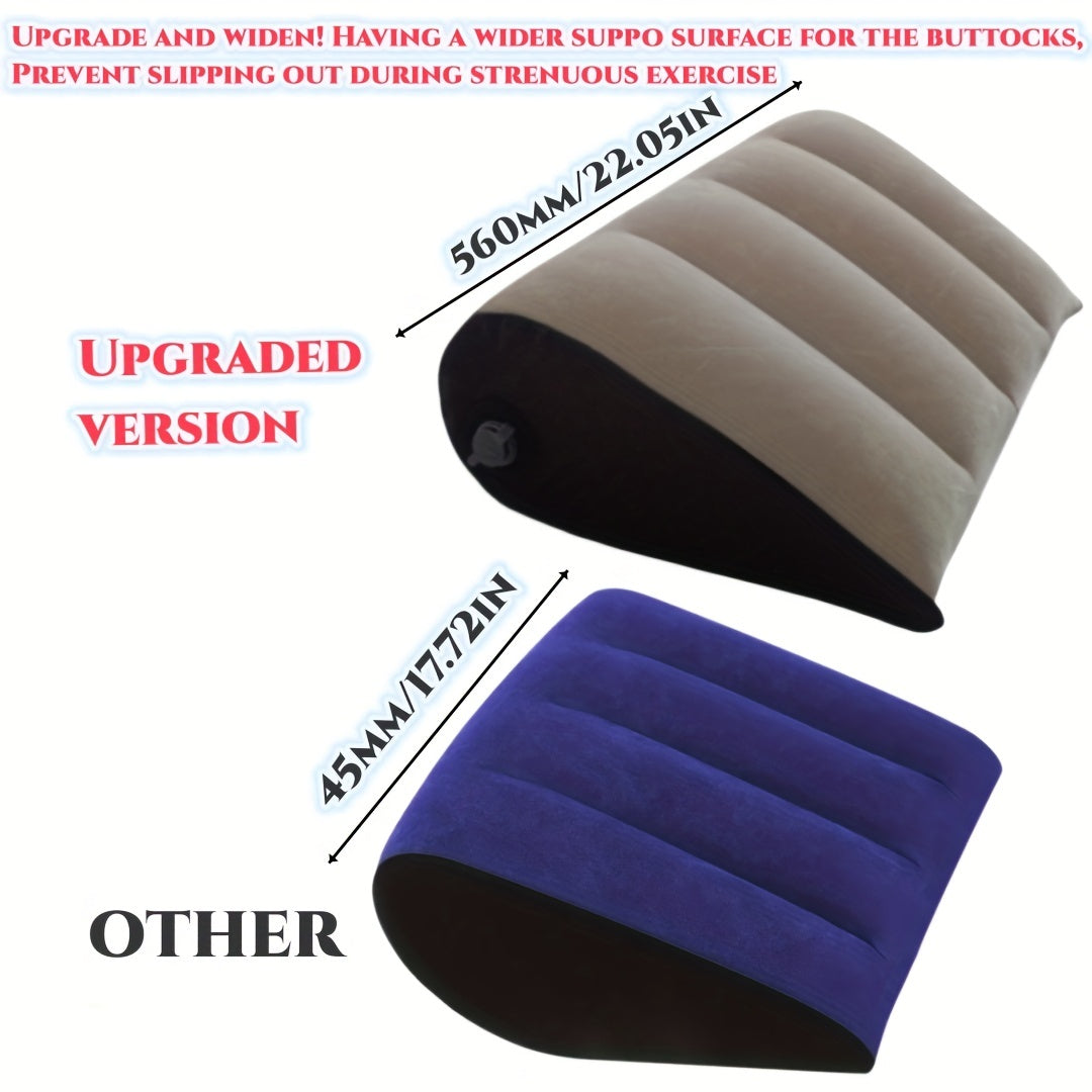 Versatile portable inflatable pillow that can be used as a lumbar pillow, maternity pillow, and more.