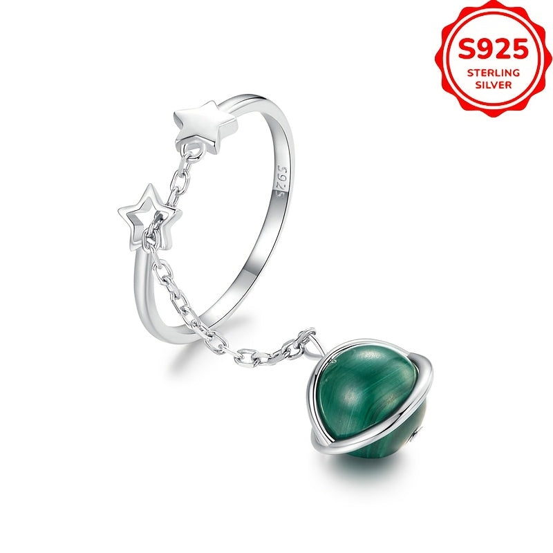 This elegant adjustable open ring for women is made of 925 sterling silver and features natural malachite. It has a luxurious and sexy style, weighing just 4.6g, making it perfect for weddings, engagements, casual wear, vacations, and banquets. Ideal as