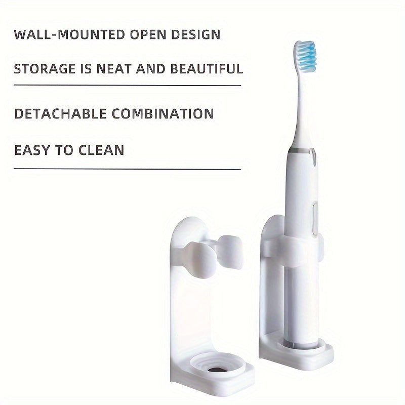 Wall-mounted electric toothbrush holder, no drill required, saves space in bathroom for toothbrushes and accessories.