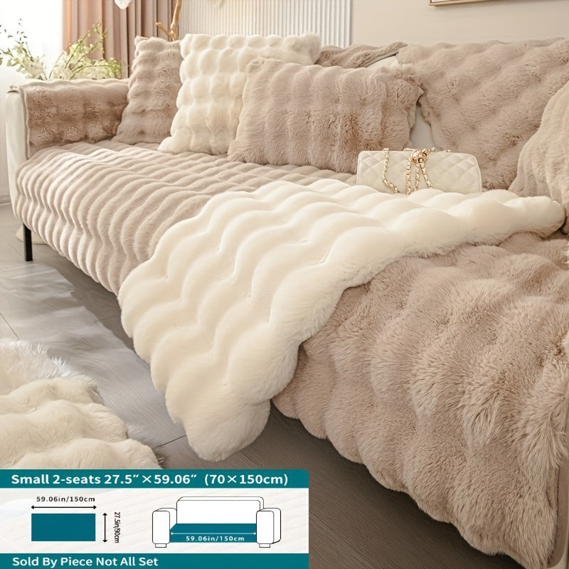 Winter plush sofa cover, anti-slip, dustproof slipcover for couch in living room, office, bedroom, home decor.