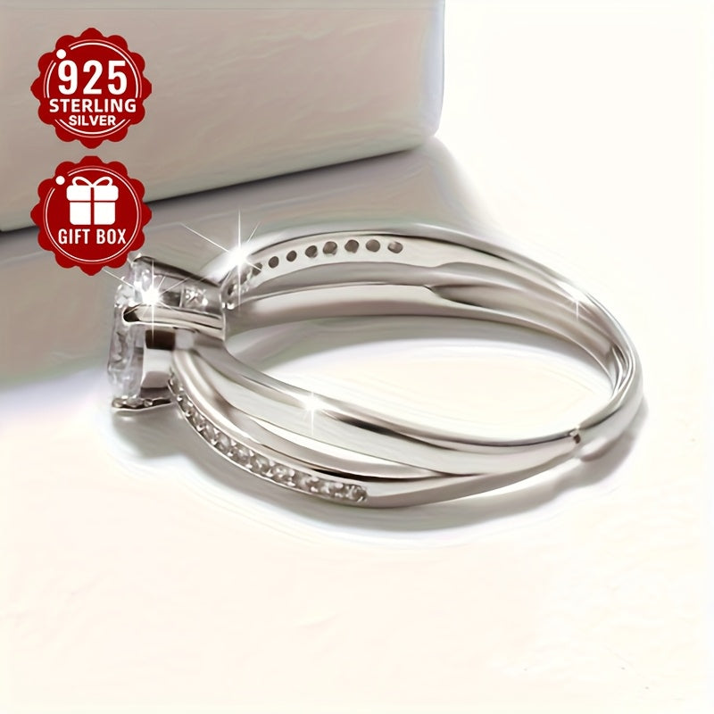 Adjustable Vana Ring in 925 Sterling Silver with Synthetic Cubic Zirconia, Elegant and Alluring, Silver Plated, Ideal for Wedding and Gifting, Perfect Valentine's Day Gift, Versatile for All Seasons (Approx. 2.85g)