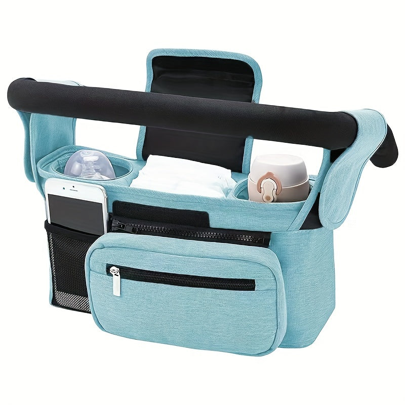 Stroller Organizer with Non-slip Strap, Insulated Cup Holder, and Phone Storage Bag. Universal Fit for Uppababy, Baby Jogger, Britax, BOB, Umbrella, Pet Strollers, and More.