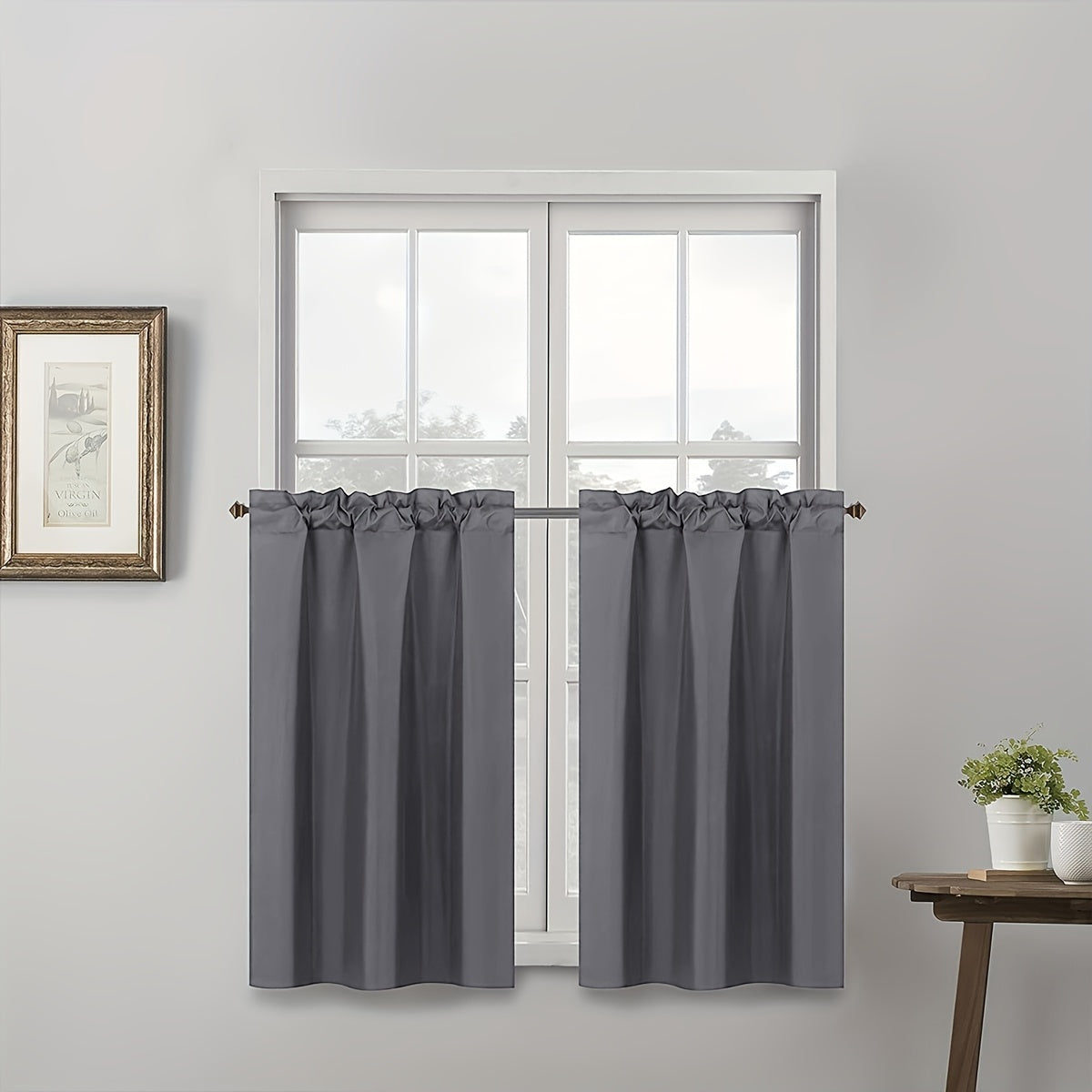 Black Short Rod Pocket Curtain Blackout Curtain for Bedroom, Kitchen, and Home Windows Decor