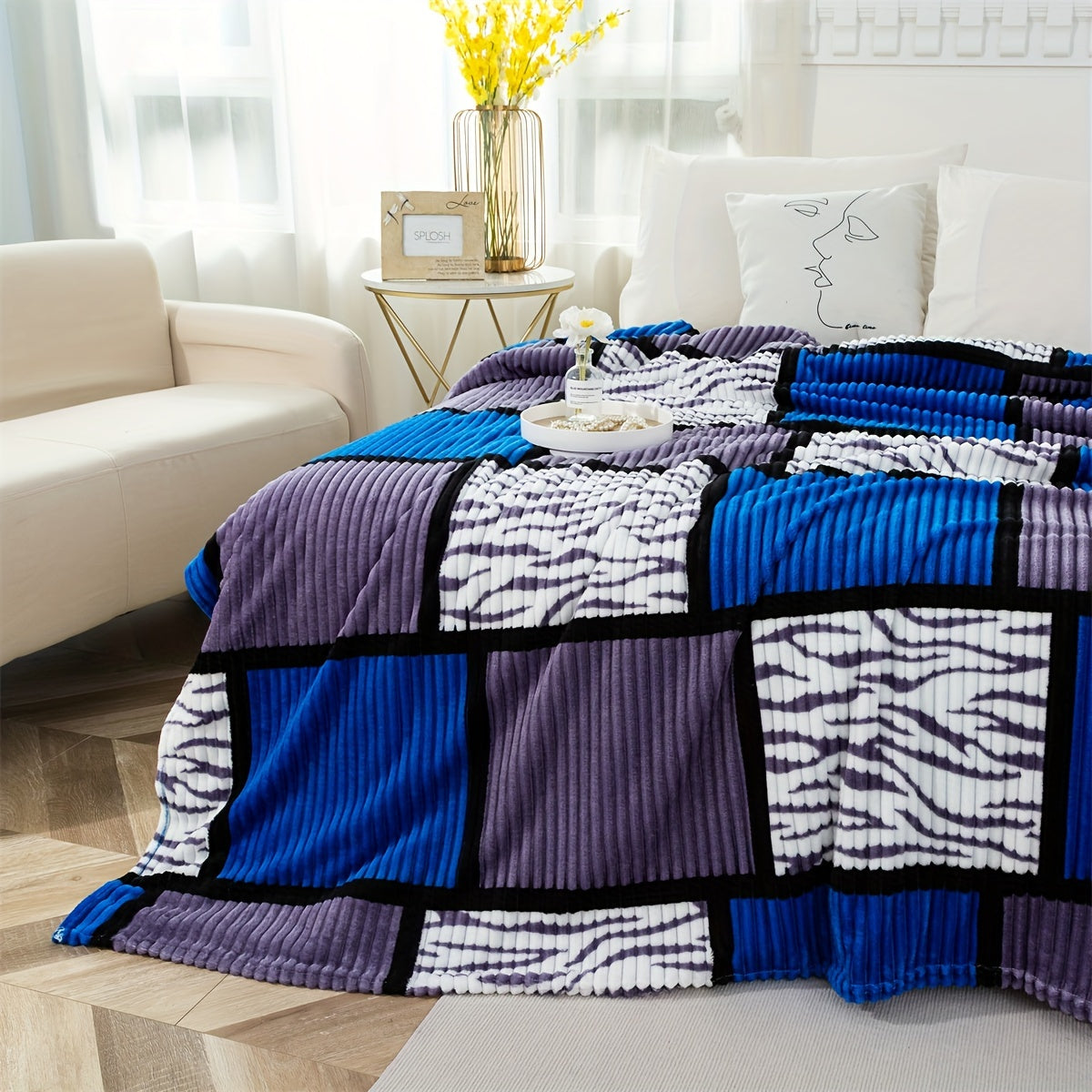 Soft and luxurious, this Color Block Faux Rabbit Fur Bed Blanket adds a cozy touch to any room in your home. Perfect for keeping warm on chilly nights, this stylish throw blanket is perfect for beds, sofas, and couches.