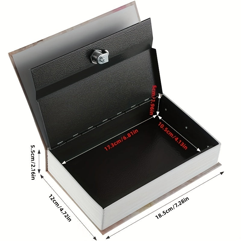 1pc Book-Style Safe Box with Keys, Hidden Compartment for Cash, Jewelry & Valuables, 18.49x11.99x5.49cm, Durable Iron Construction, Black & White