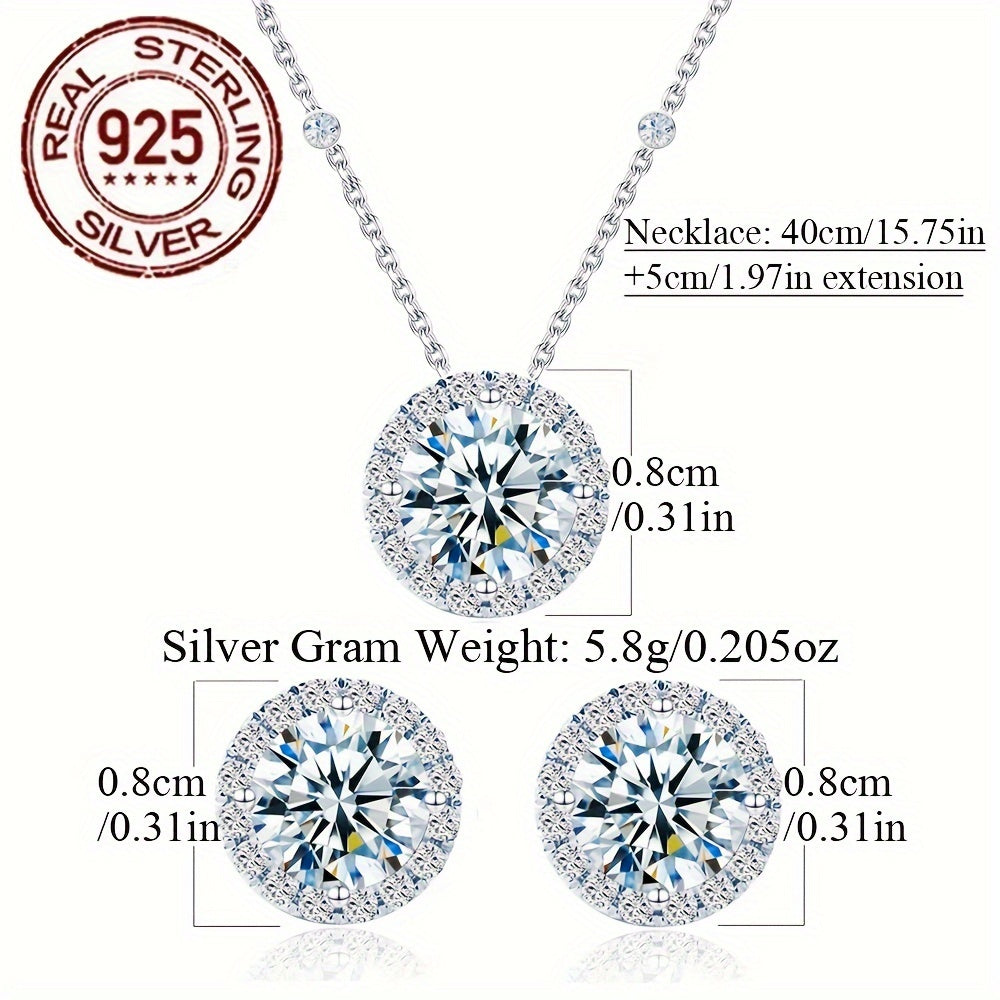 Spoil yourself or a loved one with this elegant Women's Jewelry Set, featuring a stunning necklace and stud earrings made of 925 Sterling Silver and adorned with transparent white round cut Cubic Zirconia stones. Perfect for holidays, birthdays, annual