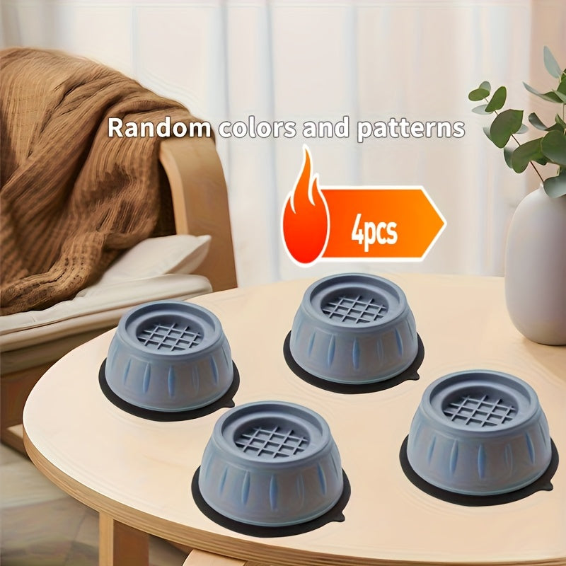 4-piece set of Universal Anti-Vibration Washing Machine Feet Pads, featuring a Non-Slip Rubber Base Stand designed for Refrigerators and Freezers. These pads offer Shock Absorption and Noise Reduction without the need for electricity.