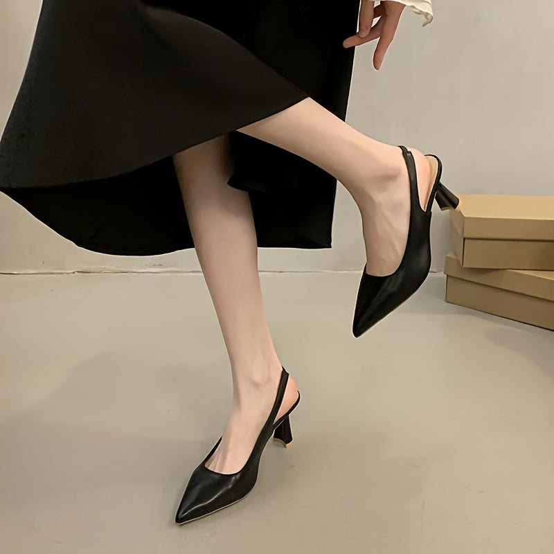 Elegant solid color stiletto high heels with pointed toe, rubber sole, and polyurethane insole. Versatile all-season dress shoes.