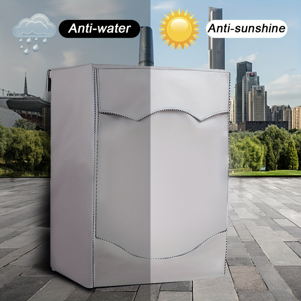 Front load laundry dryer cover protects washing machine from sun, dust, and water.