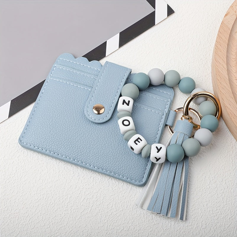 Custom PU Leather Keychain featuring Silicone Beads and Tassel - Add your Name or Initials for a Unique Touch - Great for School, Work, or Special Events