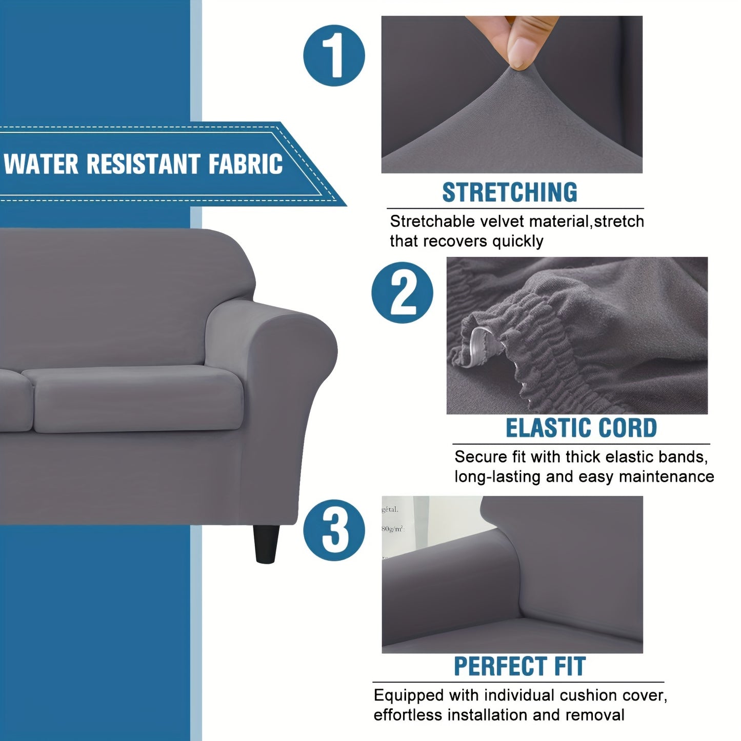 Set of cool and water-proof sofa covers with cushions, seating up to 3.