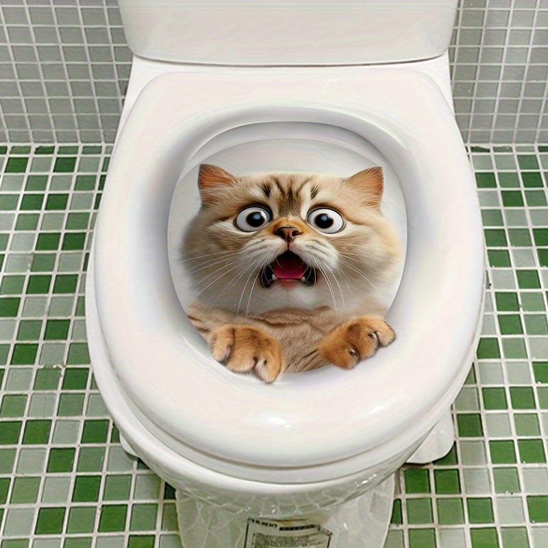 Whimsical toilet sticker featuring a peeking cat adds humor and charm to home decor. Easy to apply on ceramics, single-use with semi-matte finish for a quirky touch.