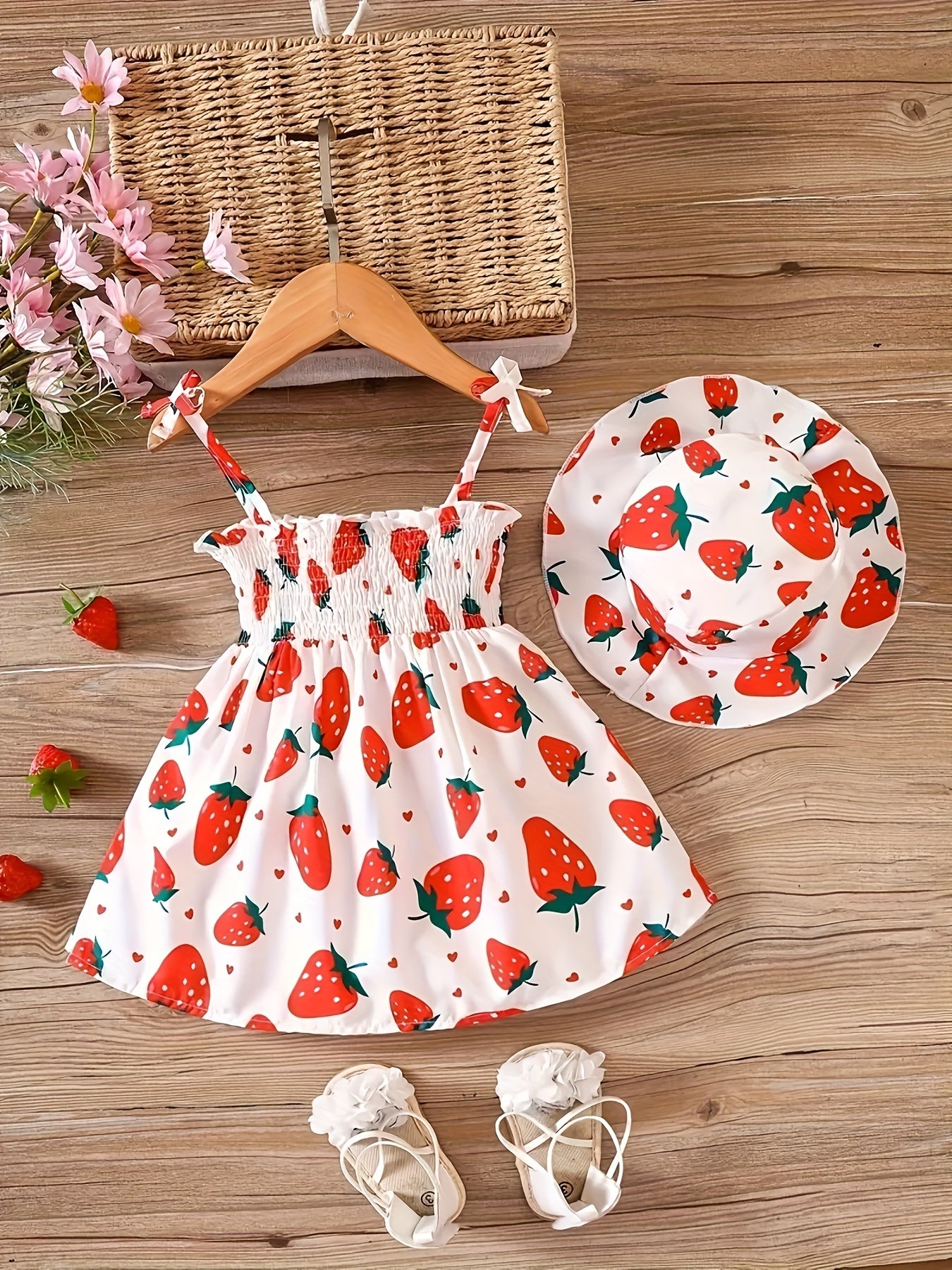 Cute baby dress set with fruit cartoon print, perfect for daily wear or special occasions - makes a great gift for infant and toddler girls.