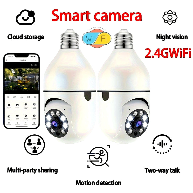 E27 Smart WiFi Bulb Camera with Night Vision, Two-Way Audio, Wide Angle Lens for Real-Time Monitoring & Voice Assistant Compatibility - Ideal Present for Halloween & Christmas