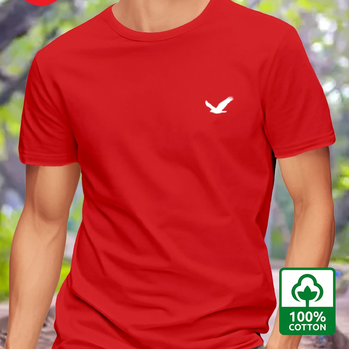 100% Cotton Men's T-Shirt with Bird Design - Regular Fit, Round Neck, Normal Length