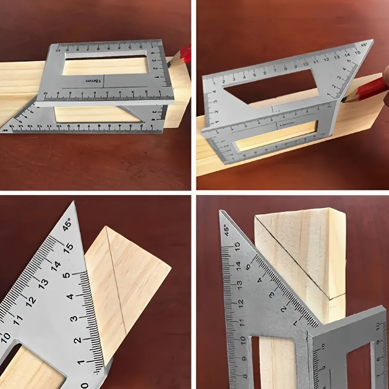 Durable Precision Aluminum Square Ruler for Woodworking - 45°/90° Multi-Angle Measuring Tool