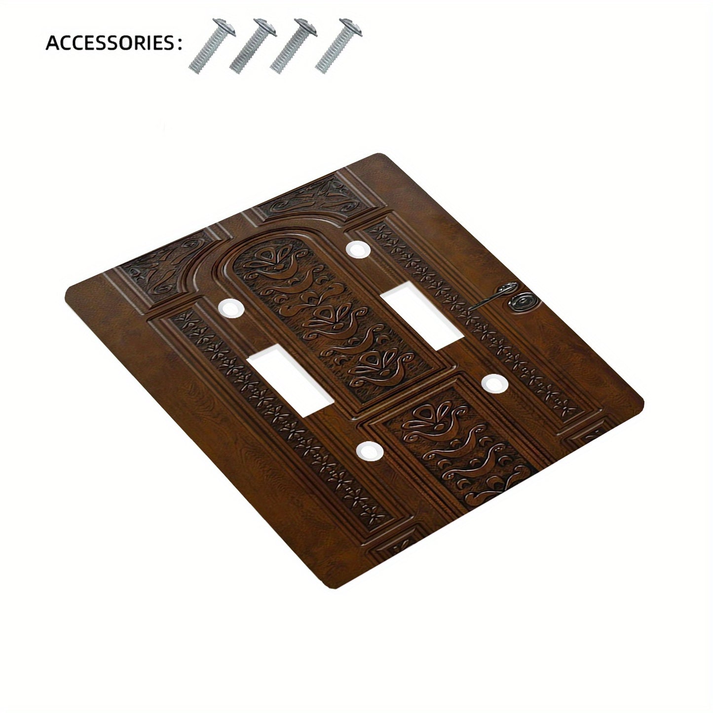 Polycarbonate light switch cover with wood grain effect, screw-in, no electricity needed. Versatile lamp switch plate for 1 or 2 way, easy installation for home décor.