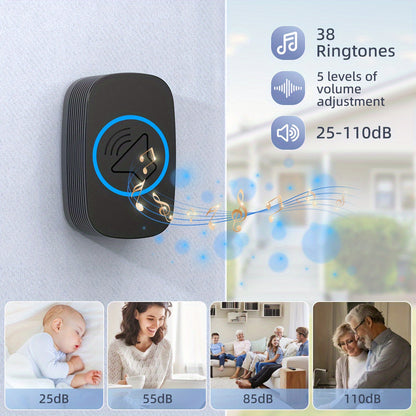 1 Set of Wireless Doorbell with 38 ringtones, suitable for various settings.