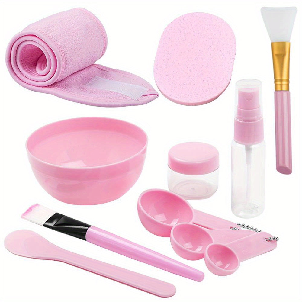 YuCool 11-piece DIY facemask mixing tool set in pink.