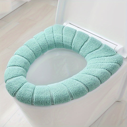 1pc Knit Fabric Bathroom Lid Cover, Non-Electric Warm Cushion, 100% Polyester