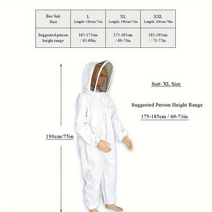 Durable full body beekeeping suit with hood for beekeepers, multiple sizes available