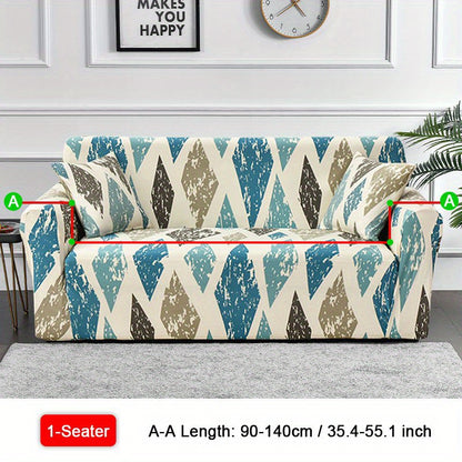 Elastic leaf-printed sofa slipcover for non-slip protection and decor in the living room.