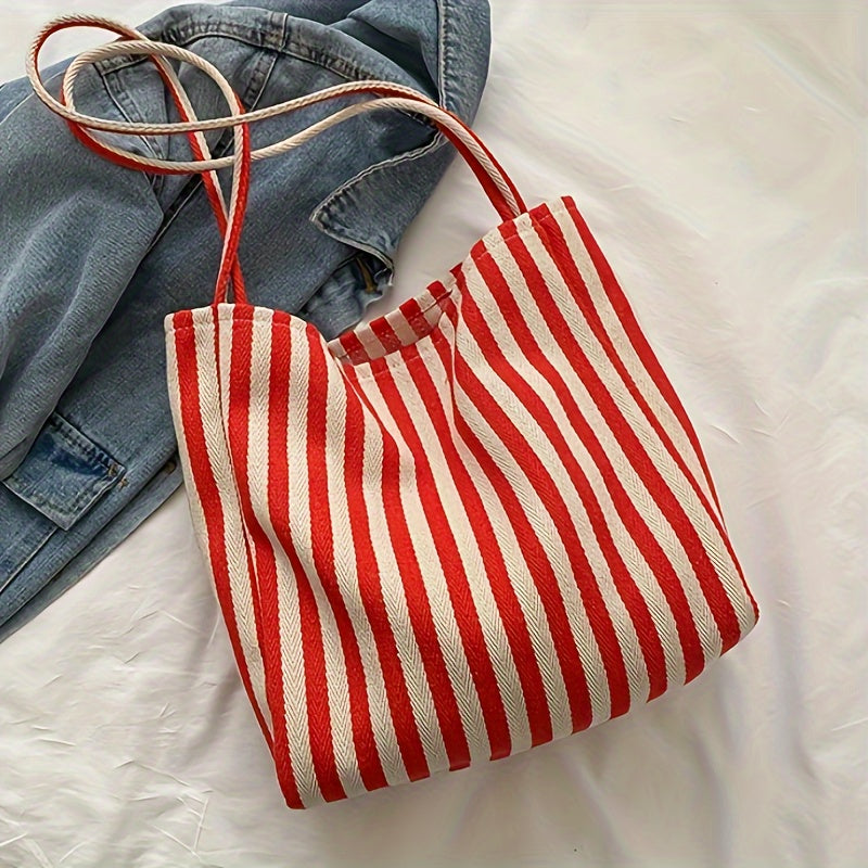 Stylish Striped Canvas Tote Bag - Roomy and Flexible - Perfect for Work, School, or Outing