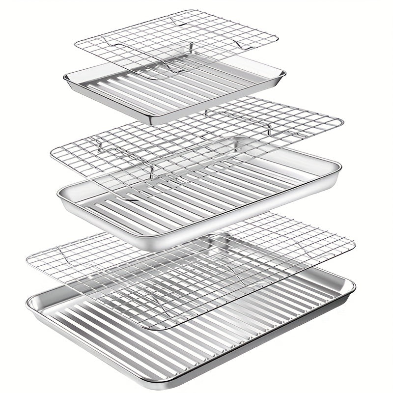 Durable Stainless Steel Baking Sheet Set with Cooling Rack - Safe, Sturdy, and Convenient for Baking and BBQs - Comes with Oven-Safe Wire Rack for Easy Cooking