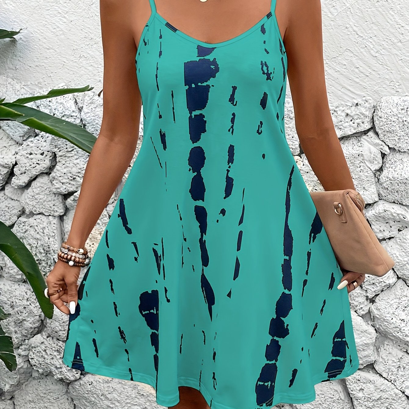 Casual lounge dress for women with tie dye print and loose fit for comfortable home wear.