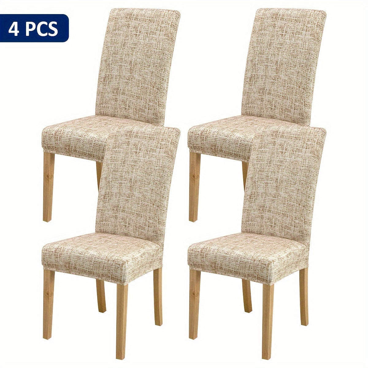 Set of 4/6 checkered light brown floral print chair covers for home decoration and furniture protection.