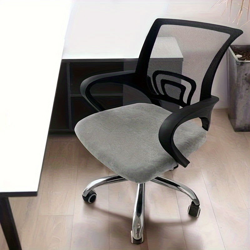 Office chair cover made of stretch velvet material with elastic spandex for universal fit in home or office settings.