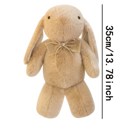 Preppy style unisex bunny plush toy with bow tie, ideal for various occasions, dry clean only, made of 100% polyester.