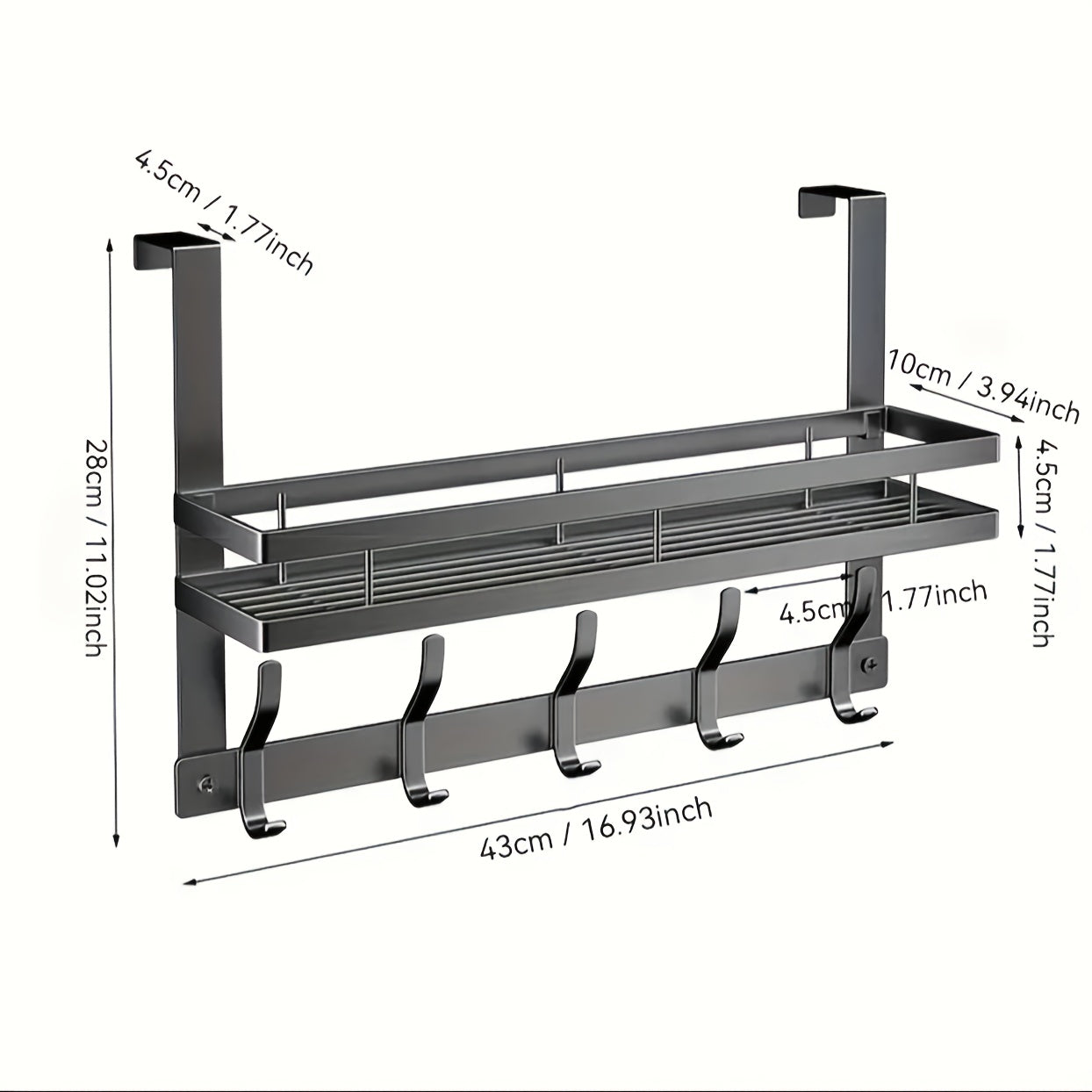 Convenient over-the-door storage rack with multifunctional metal hooks for bedroom, bathroom, and kitchen organization.