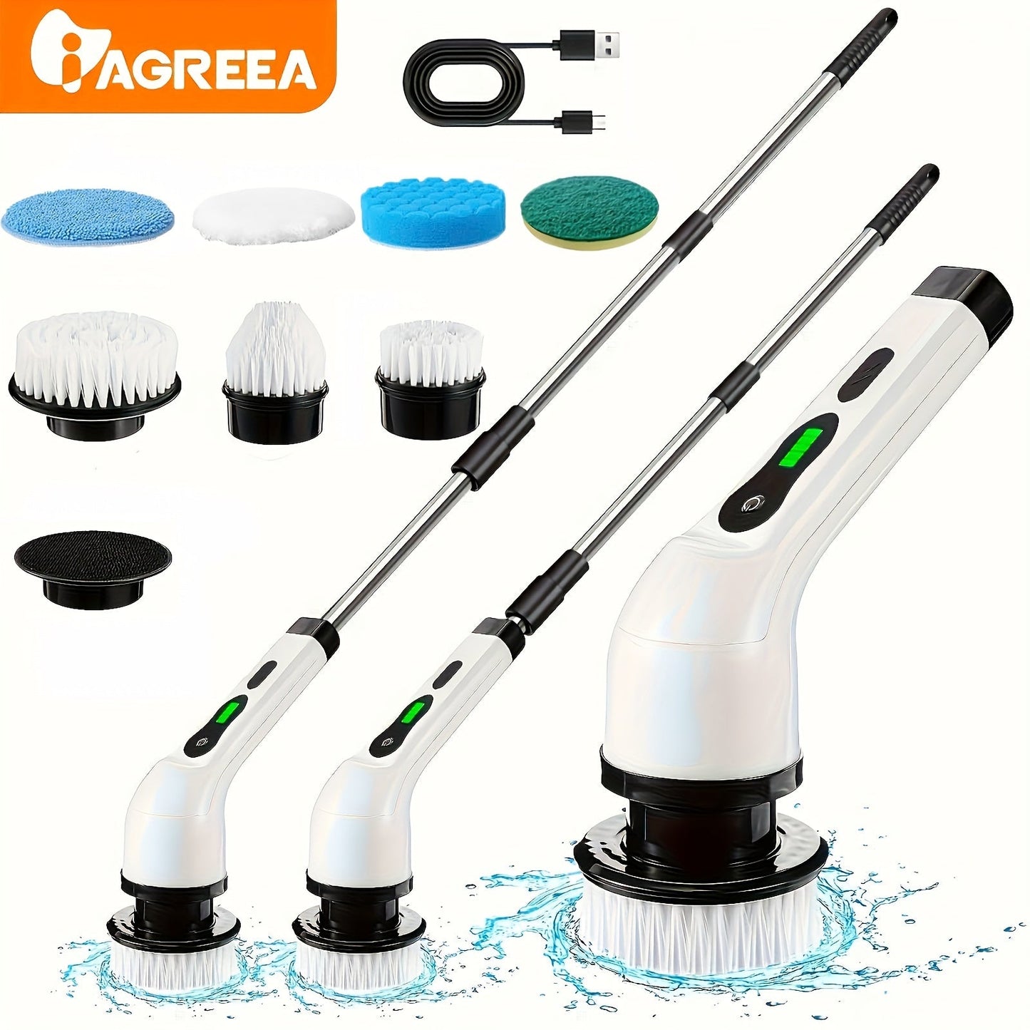 Introducing the New Small Volume Electric Cleaning Brush - Wireless and Rotating Floor Washing Machine with Replaceable Brush Heads, Adjustable Extended Handle, and USB-C Charging Cable. Perfect for Bathroom, Bathtub, Tiles, and Floor Cleaning.