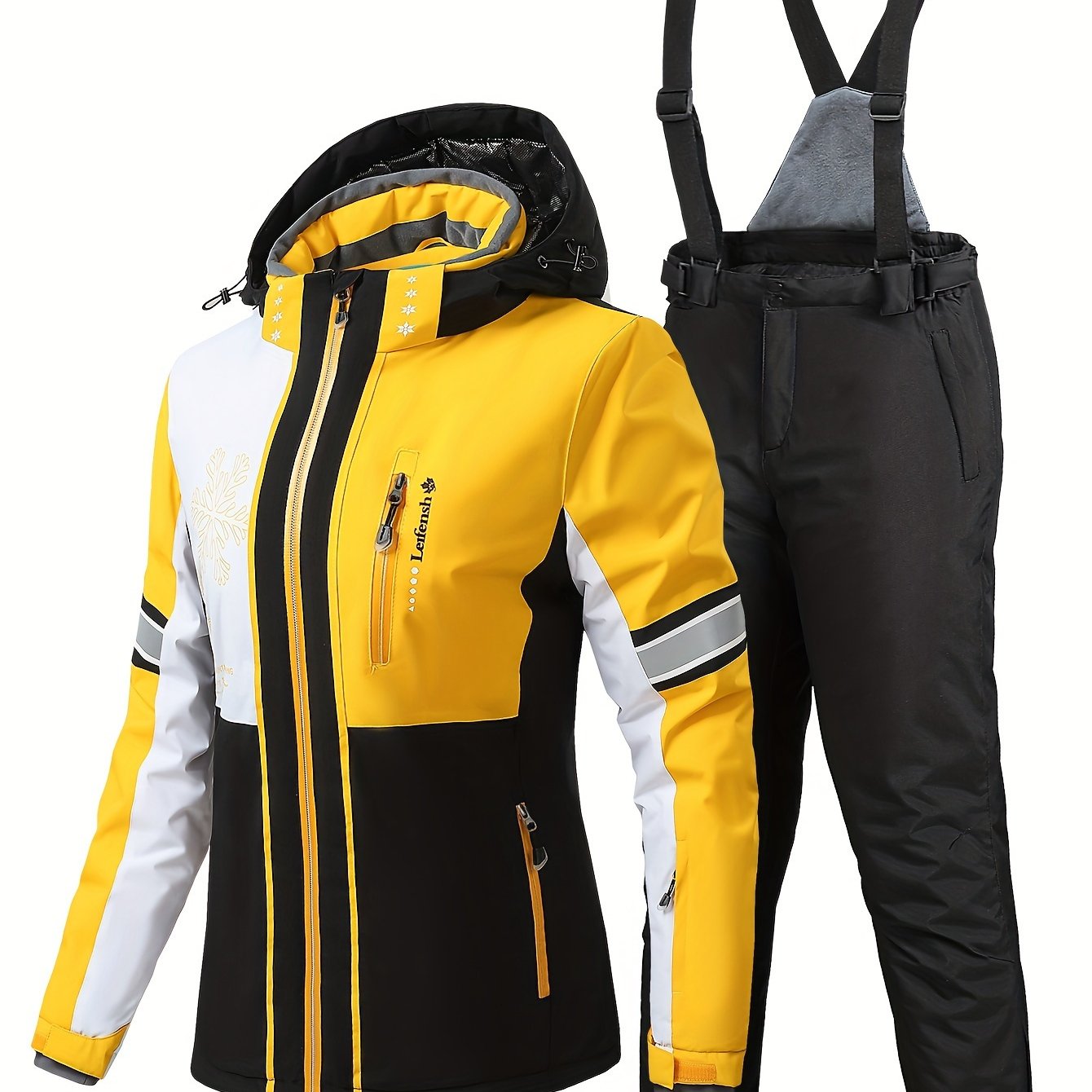 Women's Ski Suit with Polyester Jacket and Pants, Solid Color Design, Zipper Details, HX356