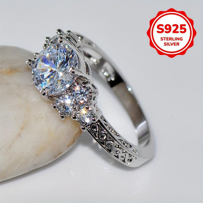 925 Sterling Silver Halo Ring with Sparkling Zirconia, Perfect for Engagements and Weddings, Ideal Gift for Women.