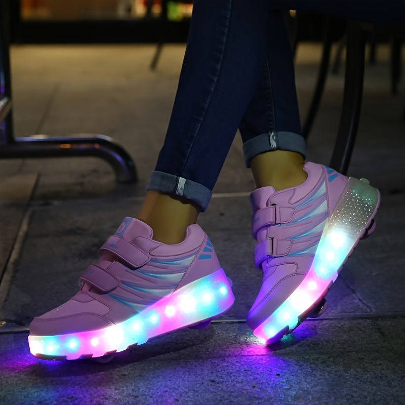 Trendy, breathable roller shoes with LED lights for kids, perfect for outdoor sports and skating.