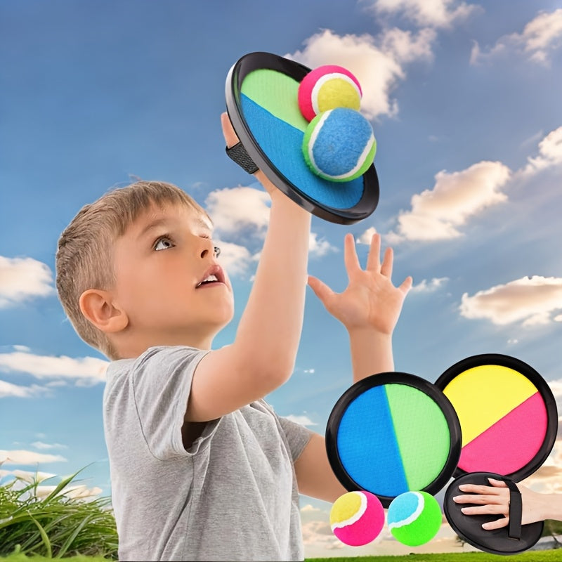 Kids Sticky Ball set with 19cm mixed color plastic fly disc and suction cup for interactive throw and catch game. Great for school and family fun activities.