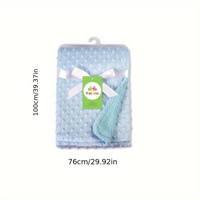 Soft and cozy double-layer baby blanket made from thickened polyester knit material. This blanket is breathable, warm, and provides a soft touch for newborns. It is ideal for use in strollers and can be used in all seasons. Please note that this blanket