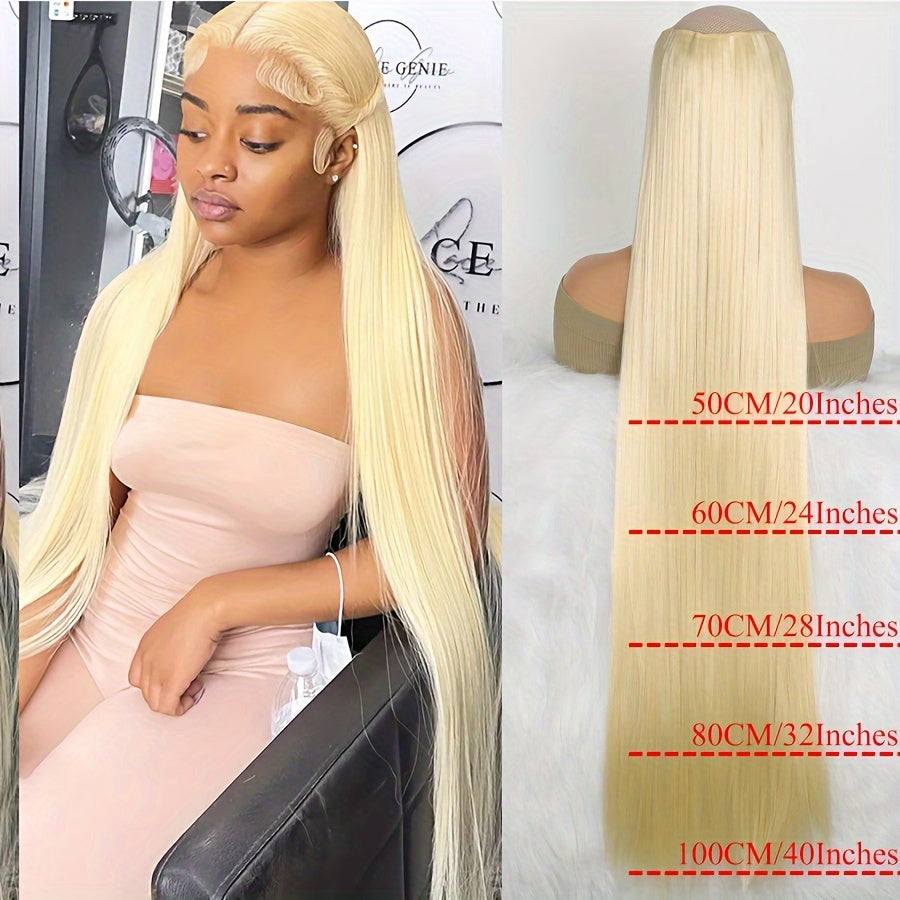 Synthetic Super Long 5 Clip In Hair Extension in Black/Brown/Blonde, extra-long straight hair, one-piece fake hairpiece for women. Available in lengths from 50cm to 100cm, ideal for daily