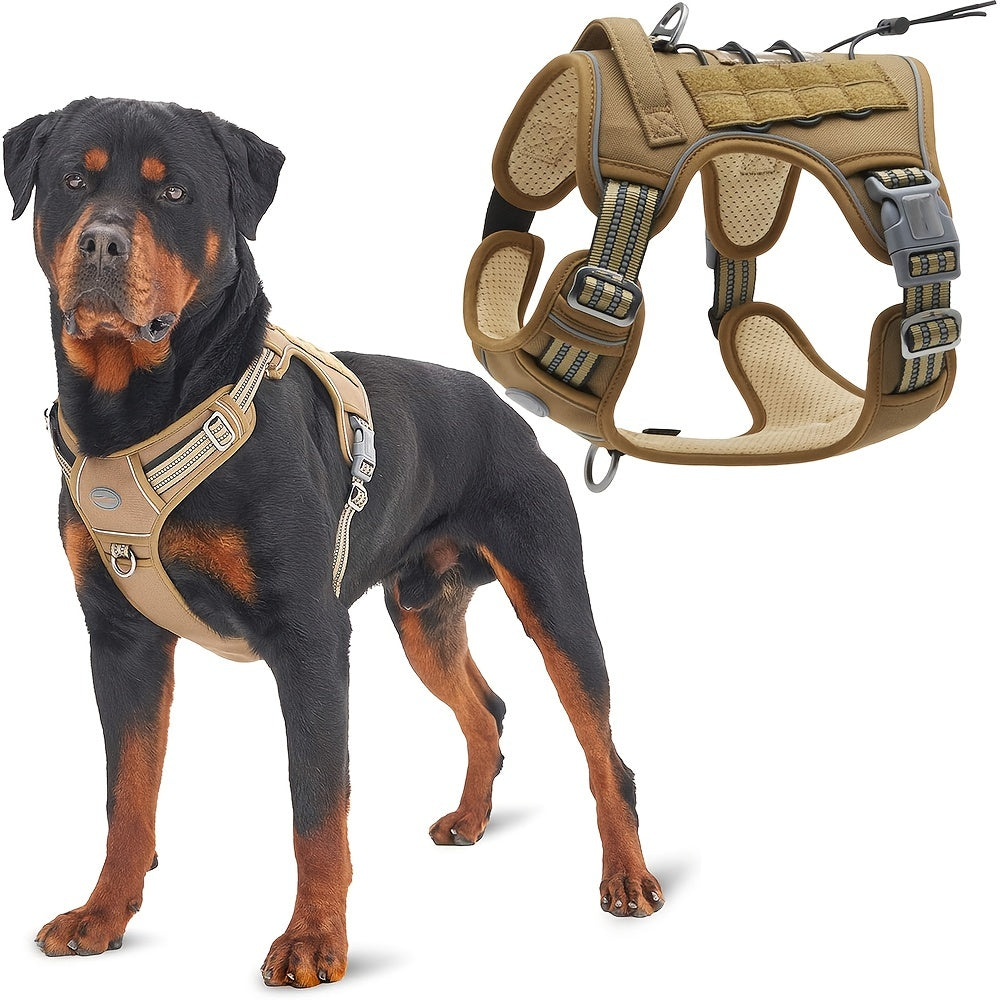 Reflective chest strap for medium to large dogs with adjustable vest and handle, suitable for bulldogs. Does not include battery.