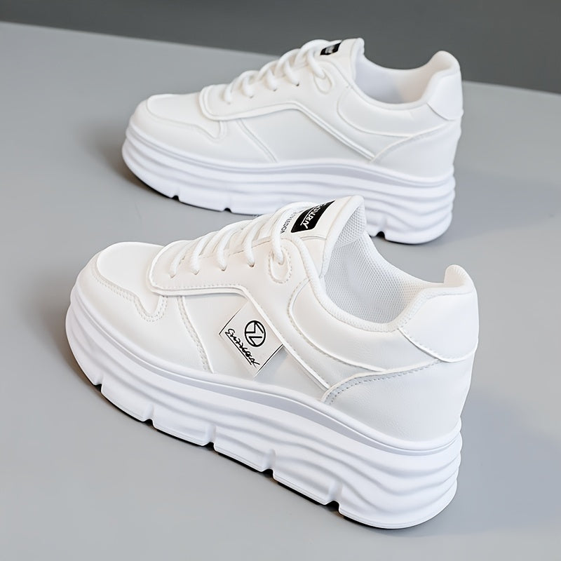 Trendy women's chunky sneakers for autumn 2024 with thick soles and height-boosting design, featuring durable PVC soles and breathable fabric lining.