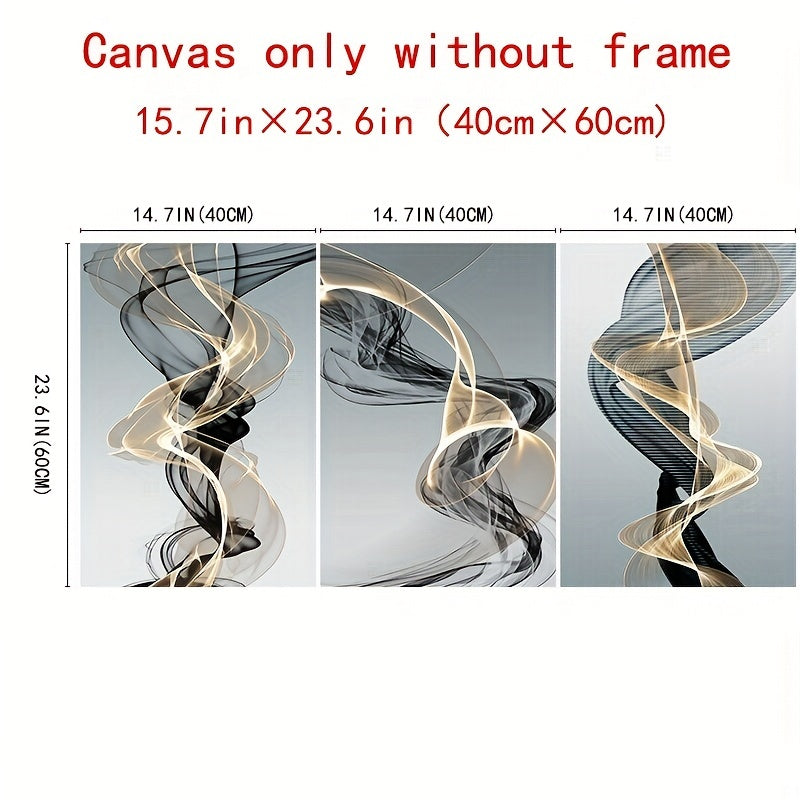 Modern Abstract Ribbon Canvas Painting Set of 3 for Bedroom and Living Room Decor, 40cm*60cm, No Frame