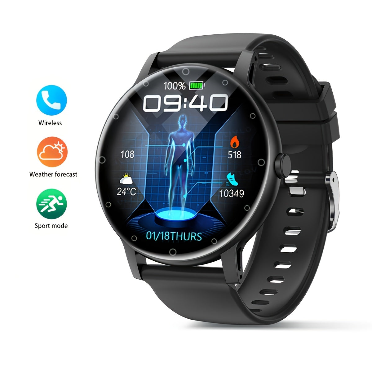 3.53cm Full Touch Smart Watch with Sleep Tracker, Wireless Call, Pedometer, Music Control, 100+ Sport Modes, Ai Control, Games, Fitness Tracker for Android/ IOS Phones. Ideal for Women and