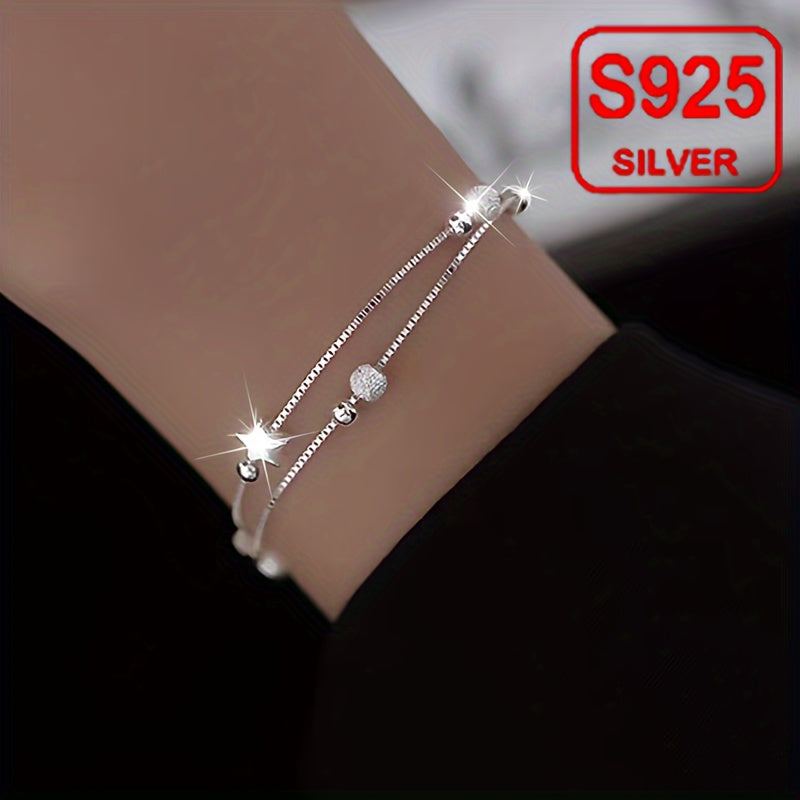 Double-layer Star Hypoallergenic Bracelet in 925 Silver for Women, Stylish Retro Luxury Design. Perfect for Mother's Day or Music Festival. Comes in an Anti-oxidation Gift Box.