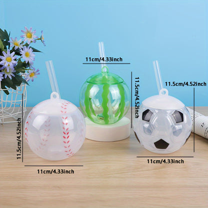 Stylish and portable cups for kids: Creative straw cups in football, watermelon, and baseball designs, perfect for milk tea and fruit drinks.