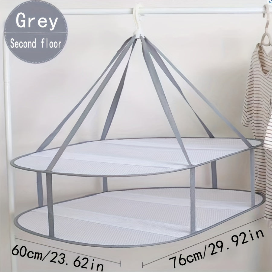 Space-Saving Mesh Clothes Drying Rack with 2 Tiers - Perfect for Sweaters, Shirts & Socks. Easy Hang Design, No Electricity Needed - Great for Home Laundry and Organization.