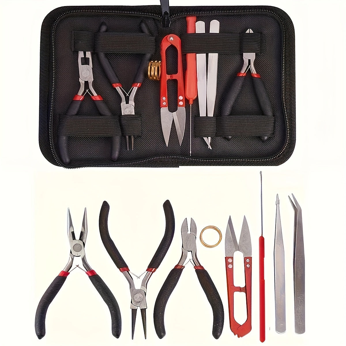 8-piece DIY jewelry making kit includes pliers, scissors, tweezers, and jump ring opener - perfect for crafting, repairs, and handmade jewelry.