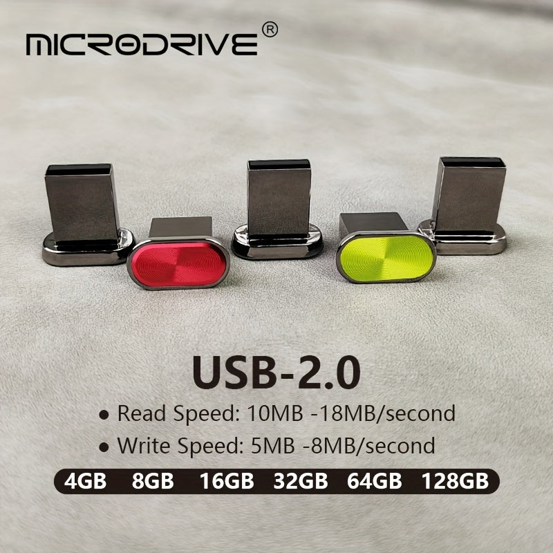 MICRODRIVE USB 2.0 Flash Drives - High-speed metal pen drive with portable button design. Available in multiple capacities: 8GB, 16GB, 32GB, 64GB, 128GB. Fully compatible with PC, laptop